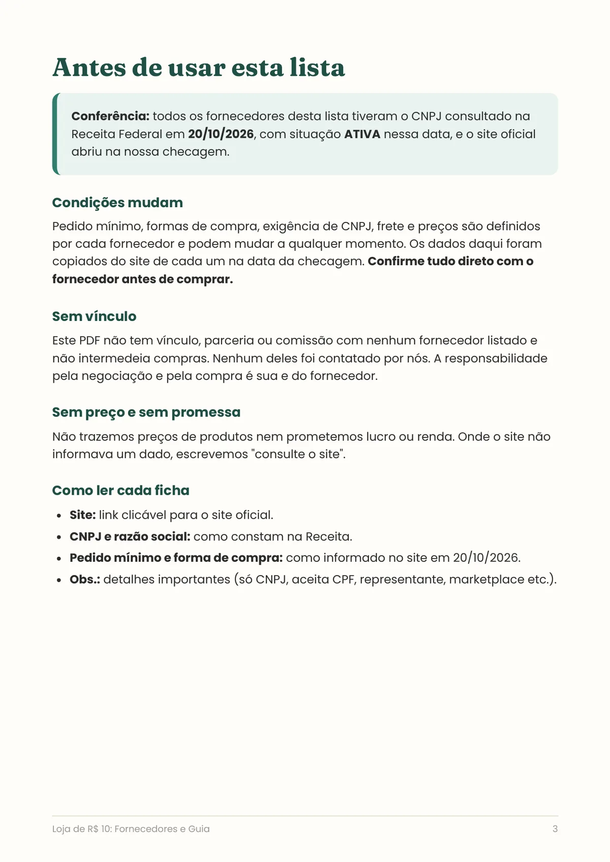 Página real do PDF Loja de R$ 10: antes de usar esta lista